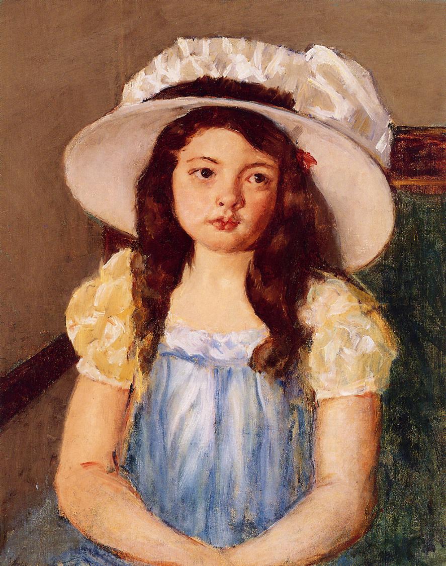 Francoise Wearing a Big White Hat - Mary Cassatt Painting on Canvas